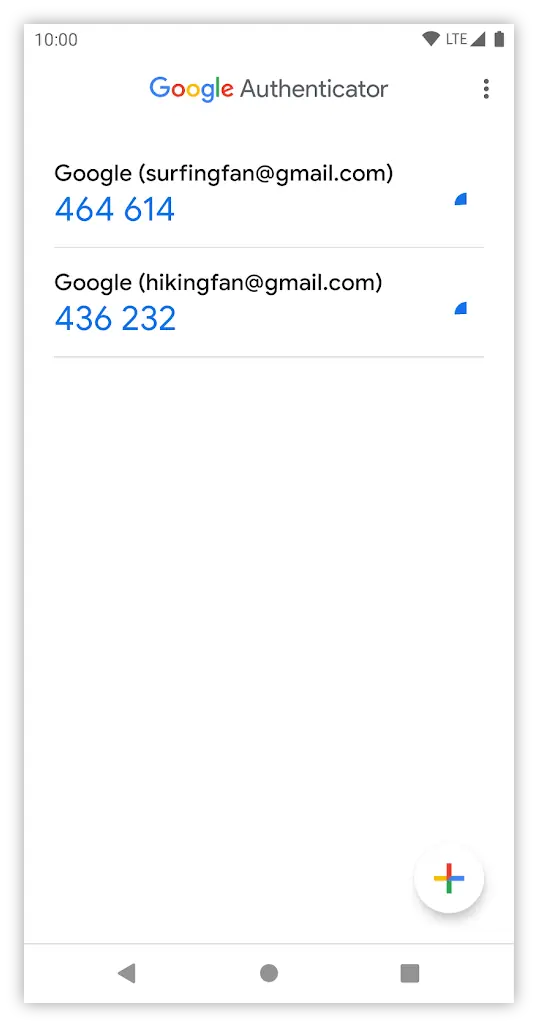 دکمه افزودن حساب در برنامه Google Authenticator